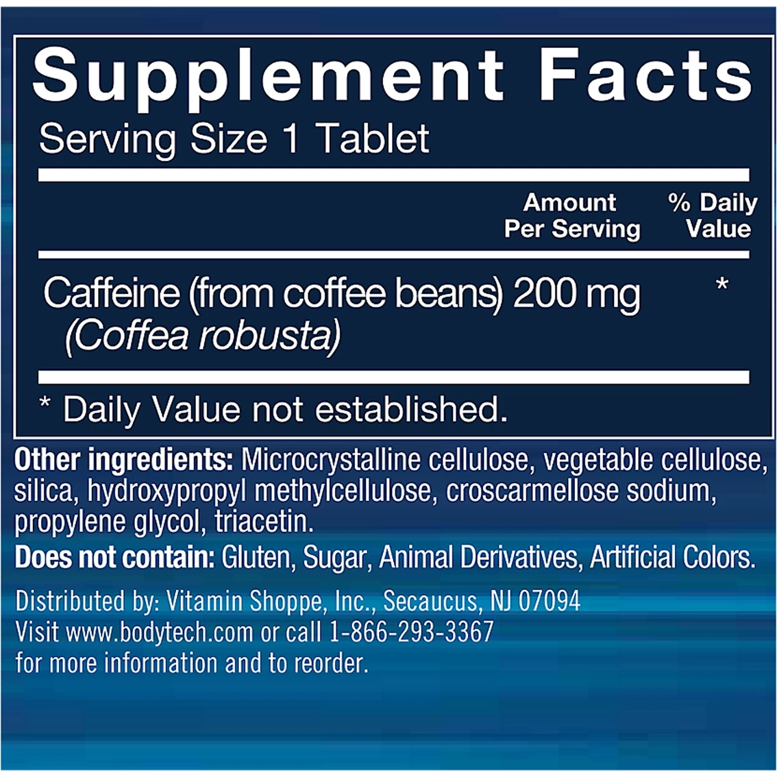 Buy 𧨠BodyTech Natural Caffeine Supports Energy, Focus And Endurance 200 MG 100 Ct. π - Image 2