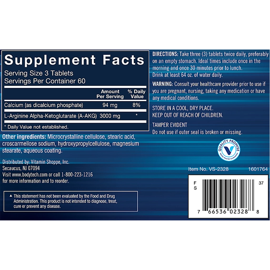 New π BodyTech Arginine AKG Nitric Oxide Precursor 180 Ct. π - Image 2