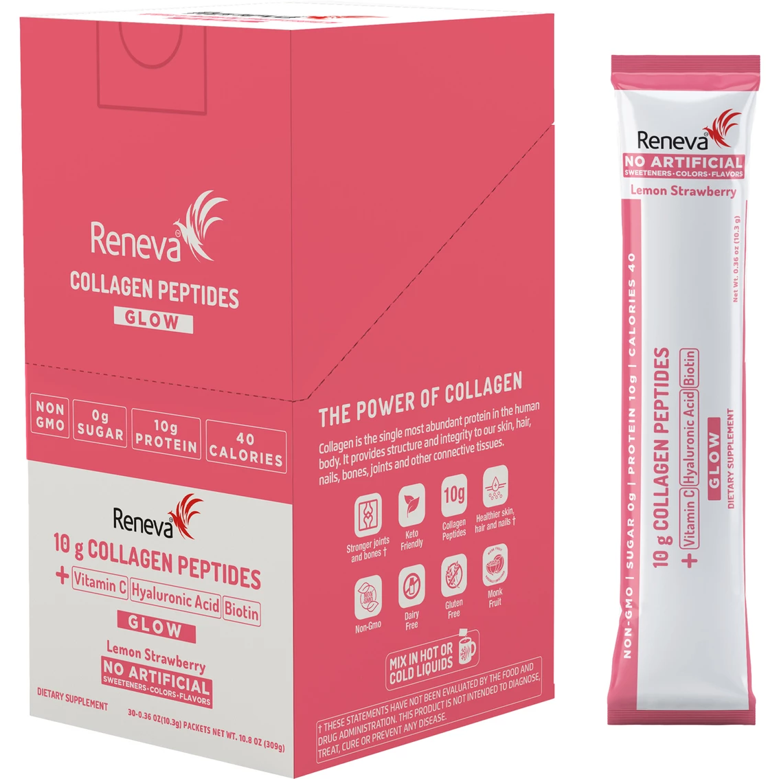 Wholesale π Reneva Collagen Peptides Glow Powder Dietary Supplement Packets 60 Ct. β