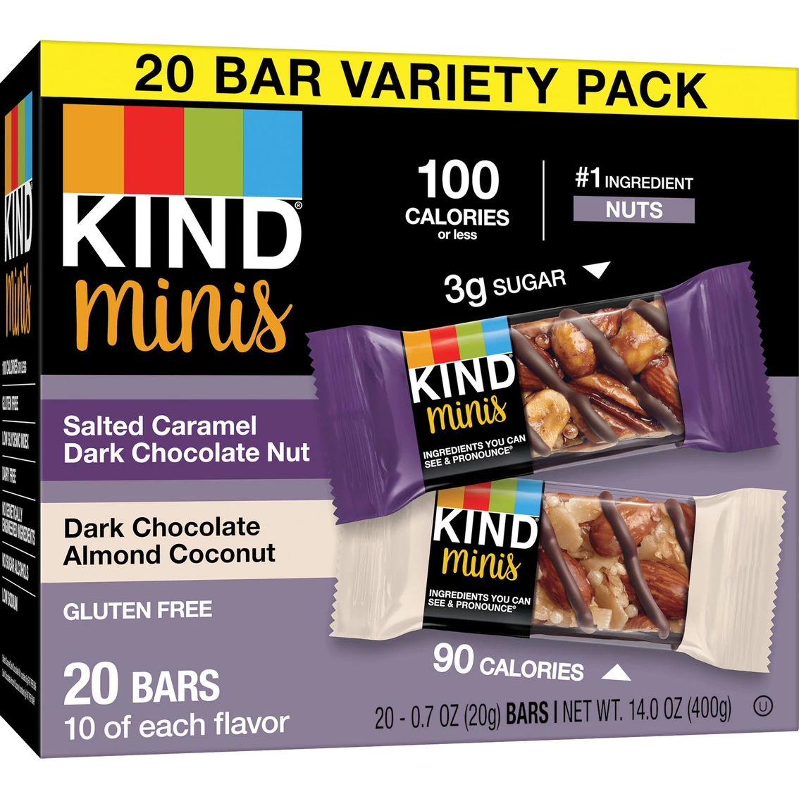 Best deal π― KIND MINI Salted Caramel Dark Chocolate Nut + Dark Chocolate Almond Coconut 20 Pk. π