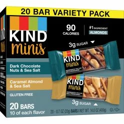 Discount ⭐ KIND MINI Dark Chocolate Nuts & Sea Salt + Caramel Almond Sea Salt Bar 20 Pk. 🧨