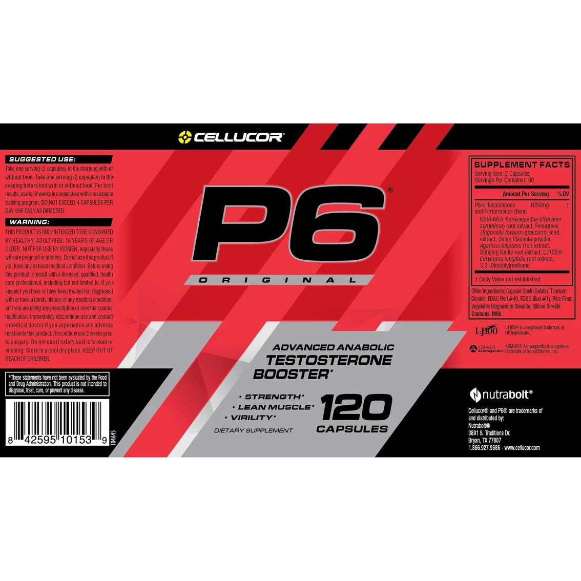 Promo โค๏ธ Cellucor P6 Original Advanced Anabolic Testosterone Booster Capsules 120 Ct. โญ - Image 2